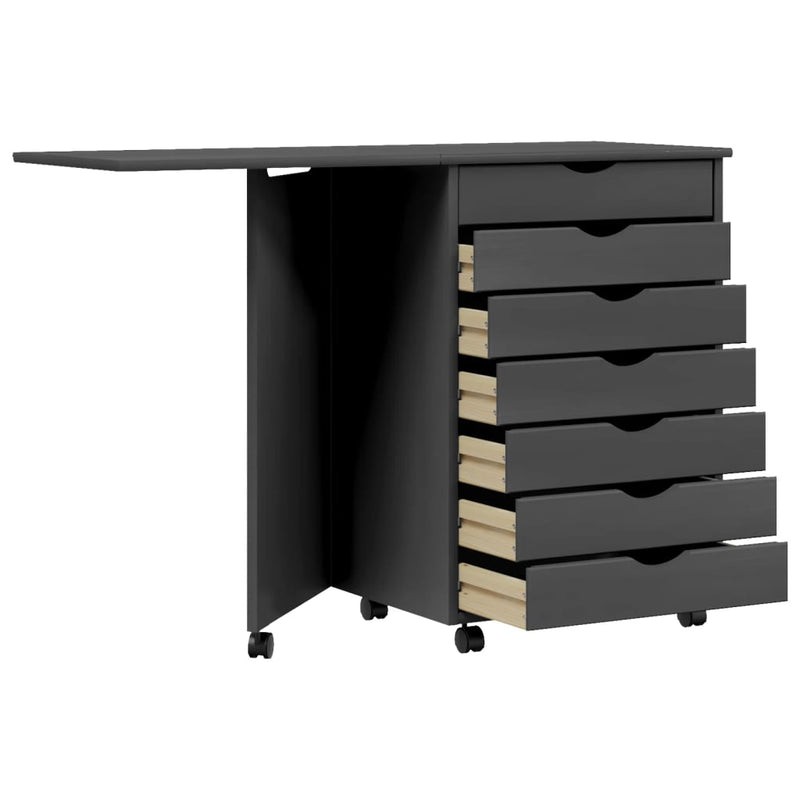 Rollschrank mit Schreibtisch MOSS Grau Massivholz Kiefer