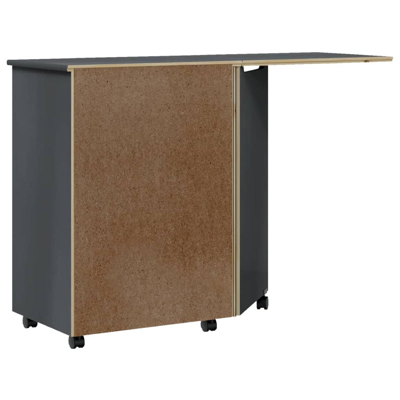 Rollschrank mit Schreibtisch MOSS Grau Massivholz Kiefer