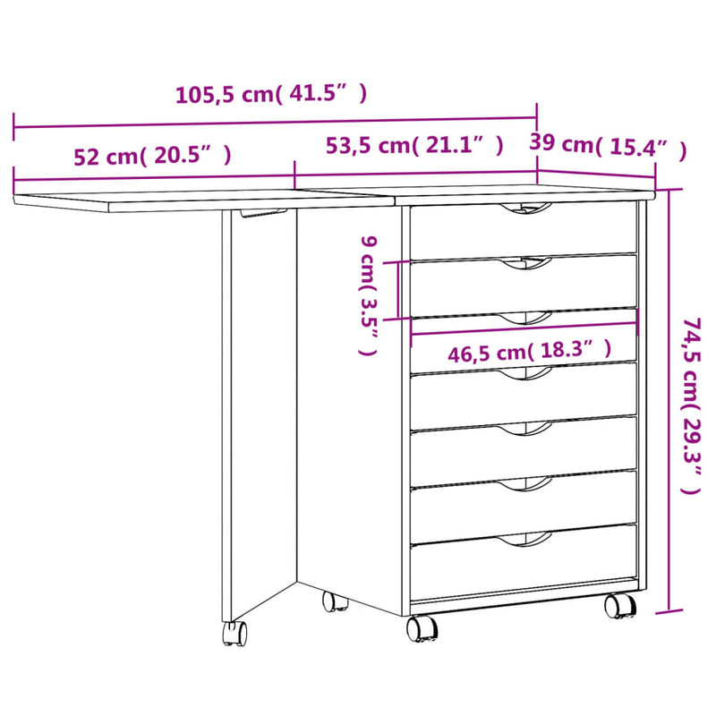 Rollschrank mit Schreibtisch MOSS Grau Massivholz Kiefer