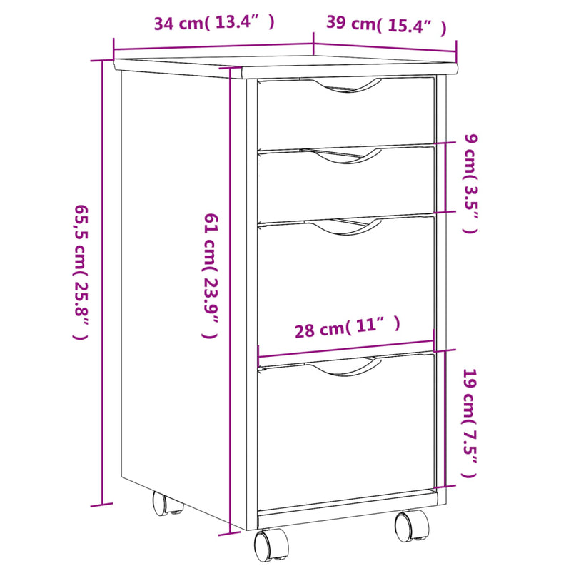 Rollschrank mit Schubladen MOSS Weiß Massivholz Kiefer