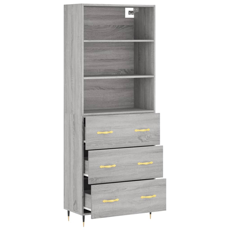 Highboard Grau Sonoma 69,5x34x180 cm Holzwerkstoff