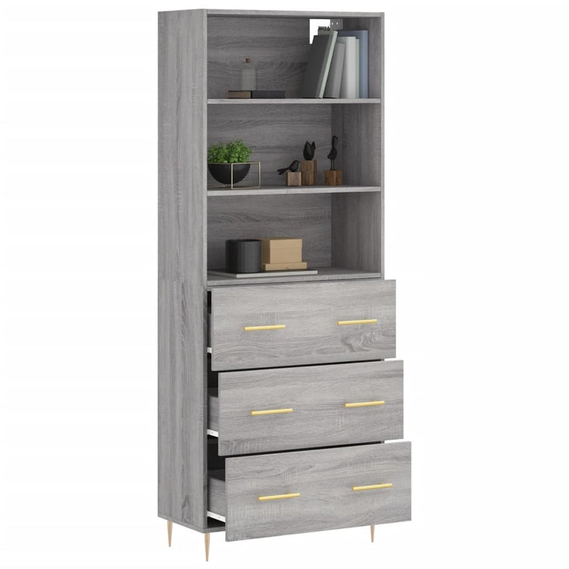 Highboard Grau Sonoma 69,5x34x180 cm Holzwerkstoff