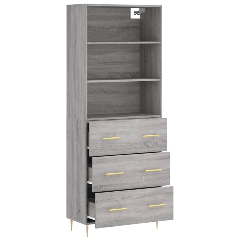 Highboard Grau Sonoma 69,5x34x180 cm Holzwerkstoff