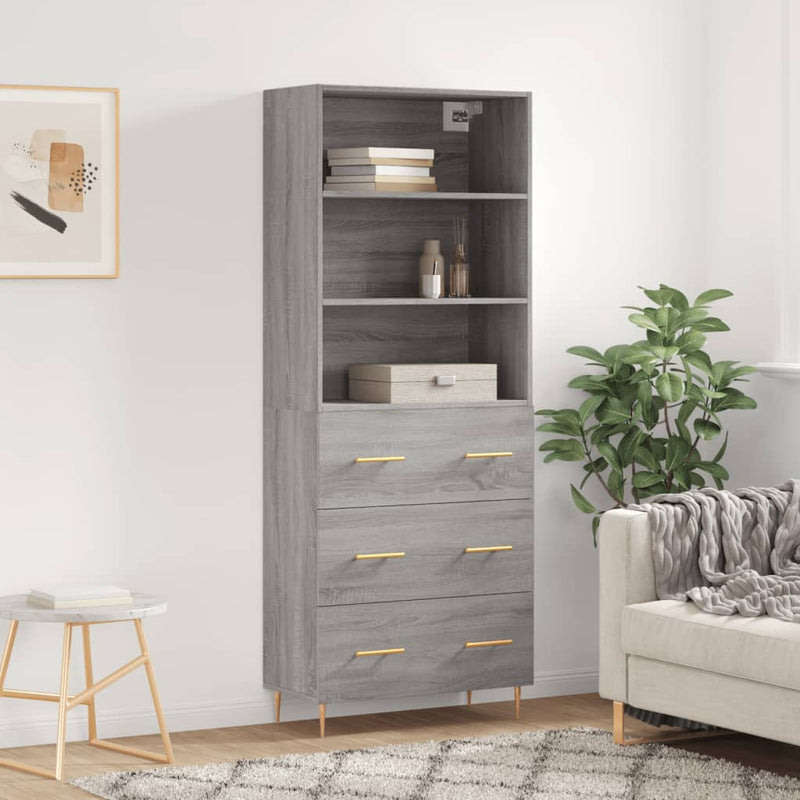 Highboard Grau Sonoma 69,5x34x180 cm Holzwerkstoff