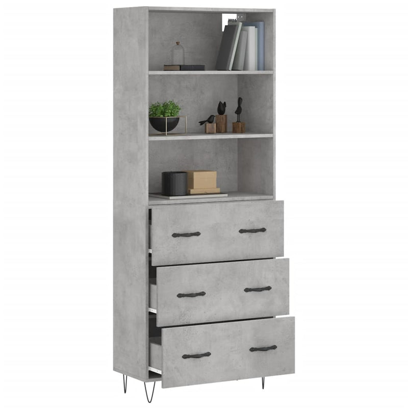 Highboard Betongrau 69,5x34x180 cm Holzwerkstoff