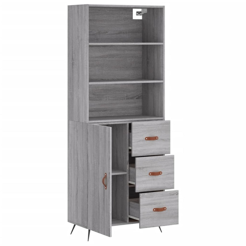 Highboard Grau Sonoma 69,5x34x180 cm Holzwerkstoff