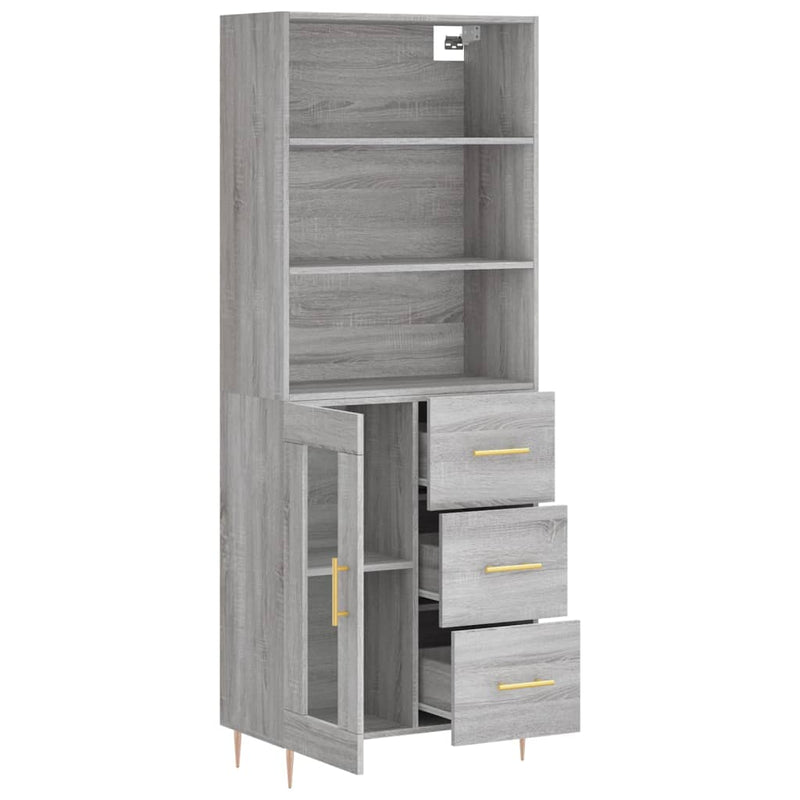 Highboard Grau Sonoma 69,5x34x180 cm Holzwerkstoff