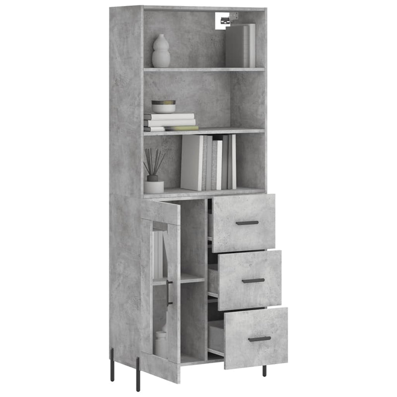 Highboard Betongrau 69,5x34x180 cm Holzwerkstoff