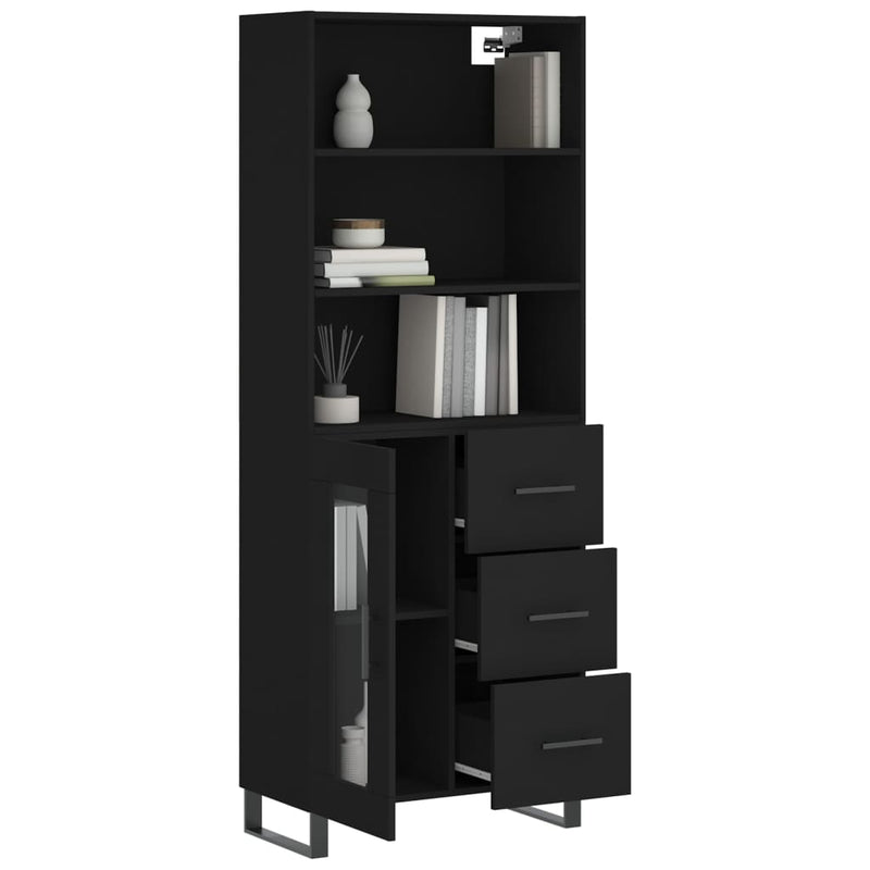 Highboard Schwarz 69,5x34x180 cm Holzwerkstoff