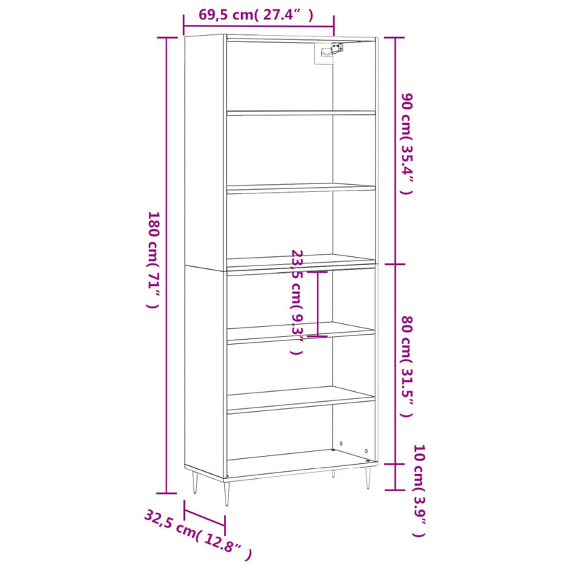 Highboard Grau Sonoma 69,5x32,5x180 cm Holzwerkstoff