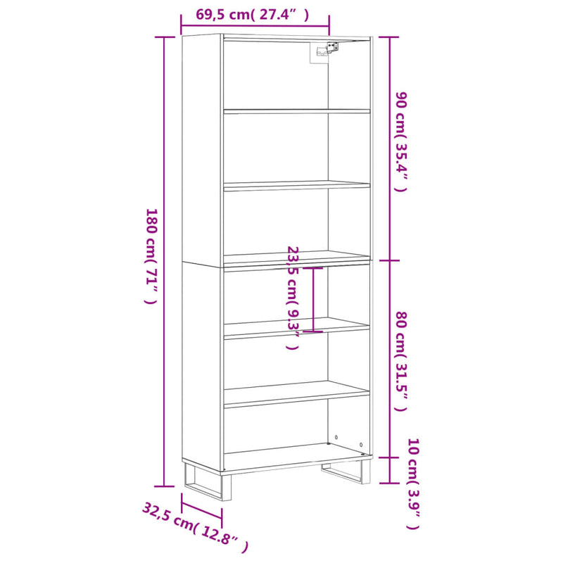 Highboard Weiß 69,5x32,5x180 cm Holzwerkstoff