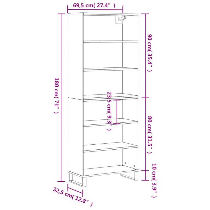 Highboard Grau Sonoma 69,5x32,5x180 cm Holzwerkstoff