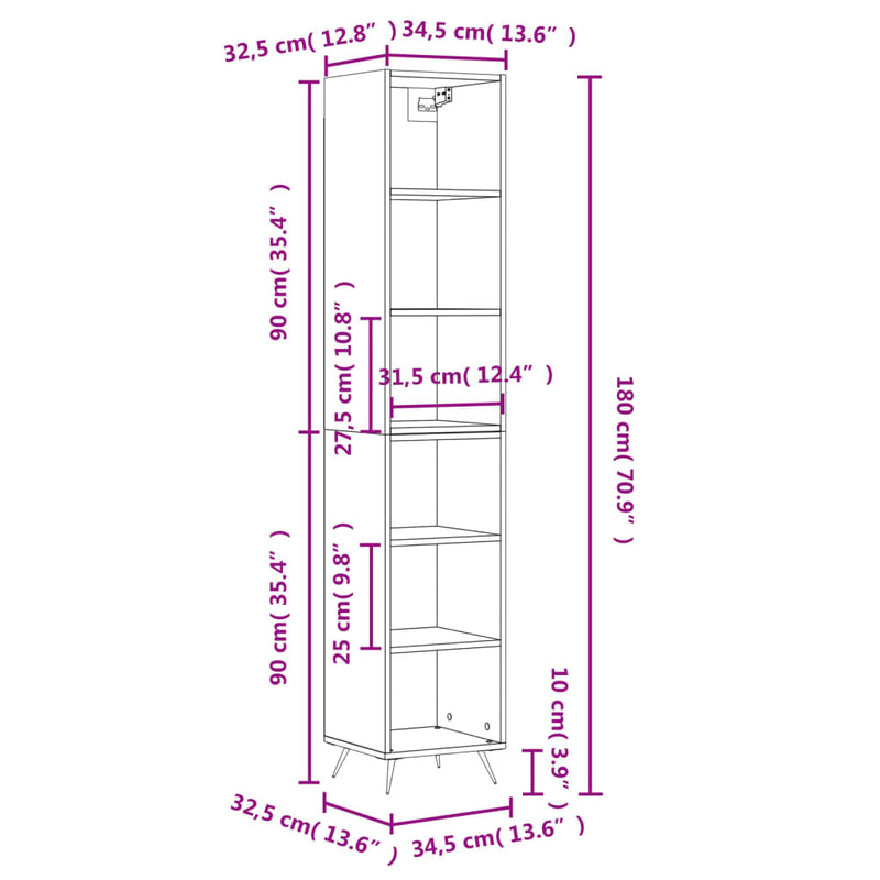 Highboard Räuchereiche 34,5x32,5x180 cm Holzwerkstoff