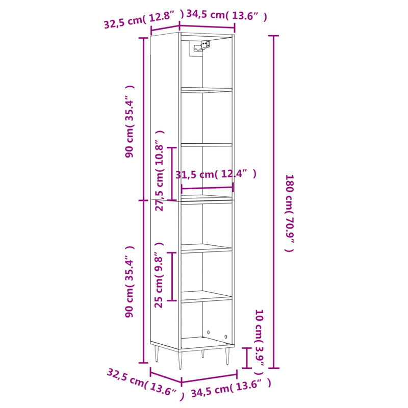 Highboard Räuchereiche 34,5x32,5x180 cm Holzwerkstoff