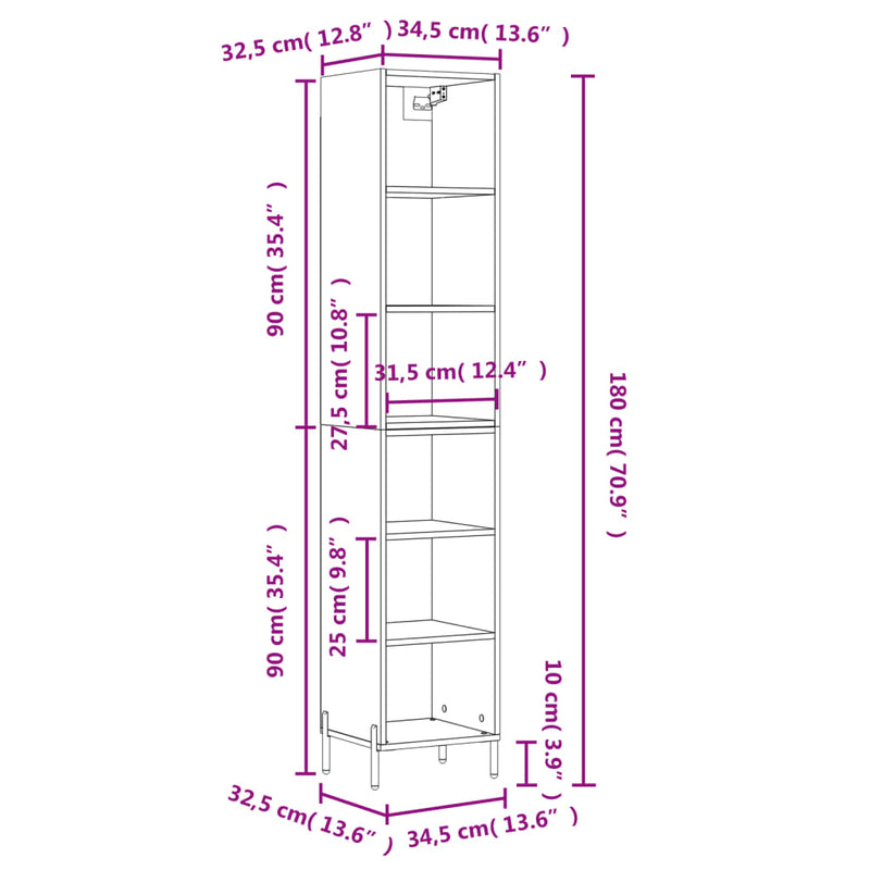 Highboard Räuchereiche 34,5x32,5x180 cm Holzwerkstoff