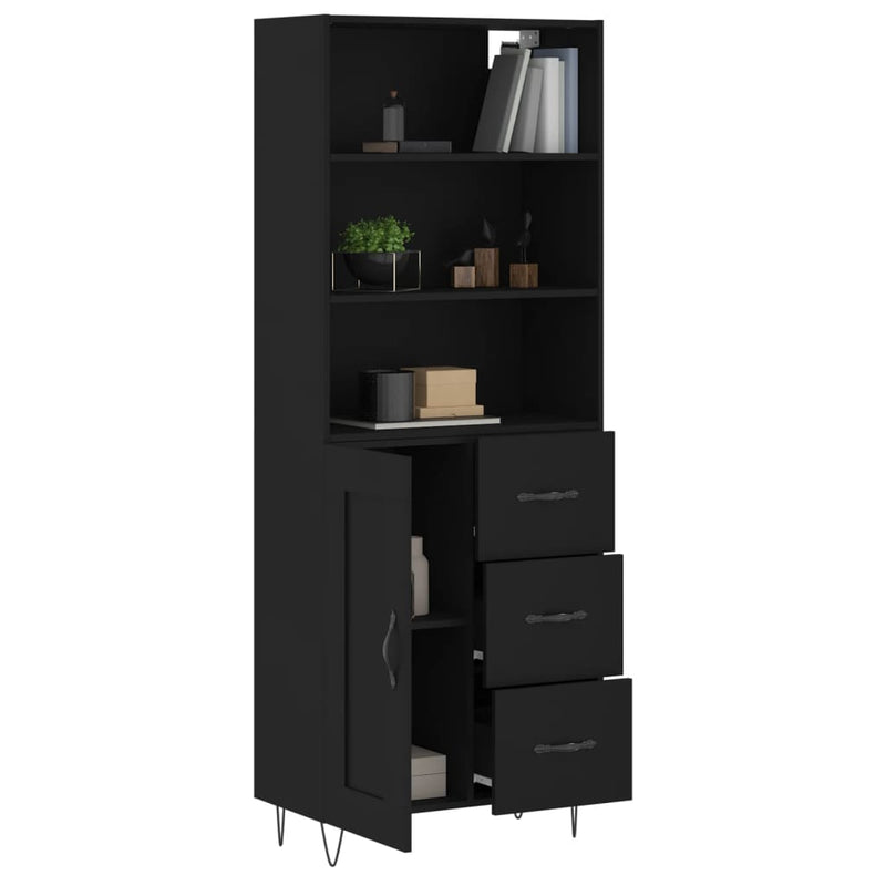 Highboard Schwarz 69,5x34x180 cm Holzwerkstoff