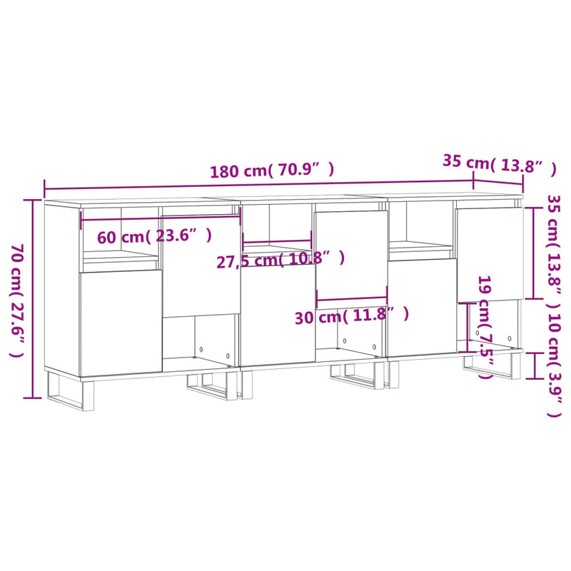 Sideboards 3 Stk. Grau Sonoma Holzwerkstoff