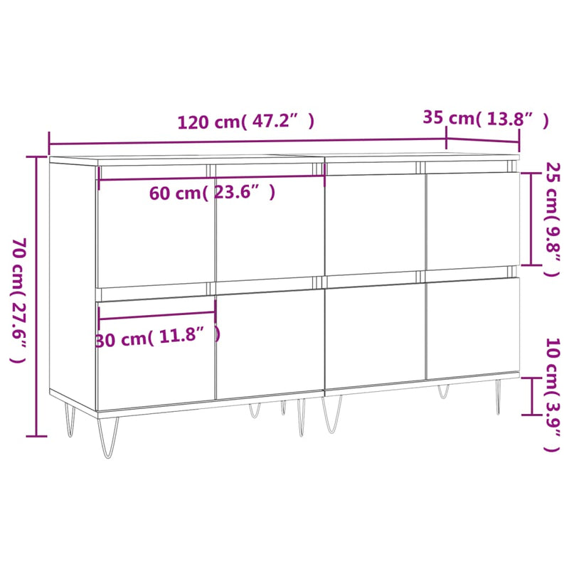 Sideboards 2 Stk. Betongrau Holzwerkstoff