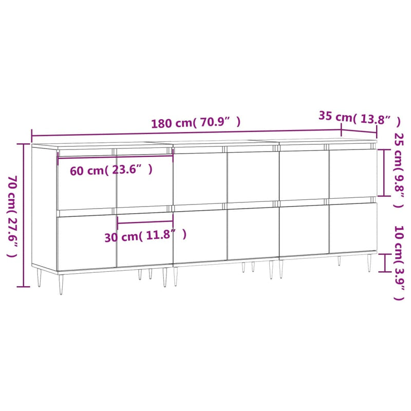 Sideboards 3 Stk. Braun Eichen-Optik Holzwerkstoff