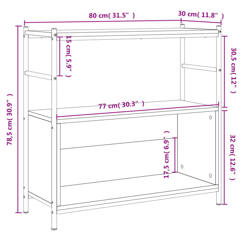 Bücherregal Schwarz 80x30x78,5 cm Holzwerkstoff und Eisen