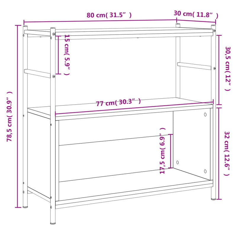 Bücherregal Sonoma-Eiche 80x30x78,5 cm Holzwerkstoff und Eisen