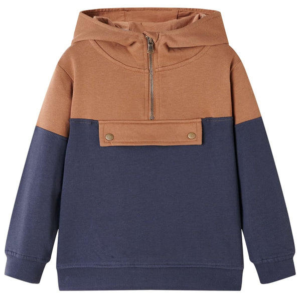 Kinder-Kapuzenpullover mit Halbem Reißverschluss Anthrazit Cognac 92