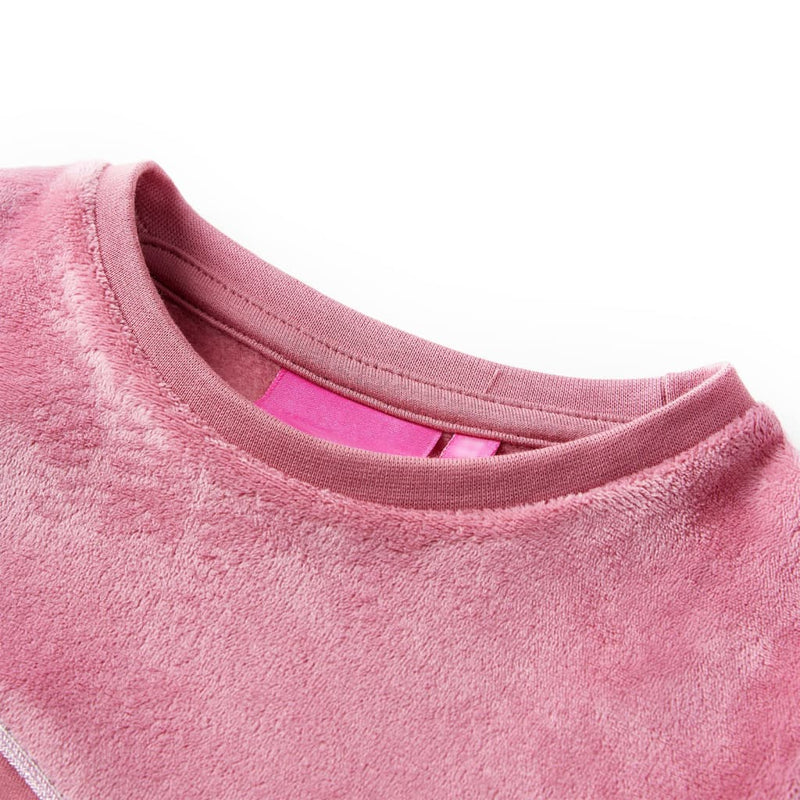 Kinder-Sweatshirt Samt-Patchwork Himbeerrosa 128