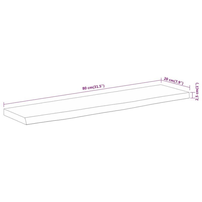 Wandregal 80x20x2,5 cm Rechteckig Massivholz Akazie Baumkante