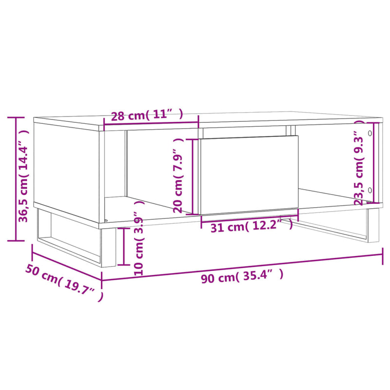 Couchtisch Schwarz 90x50x36,5 cm Holzwerkstoff