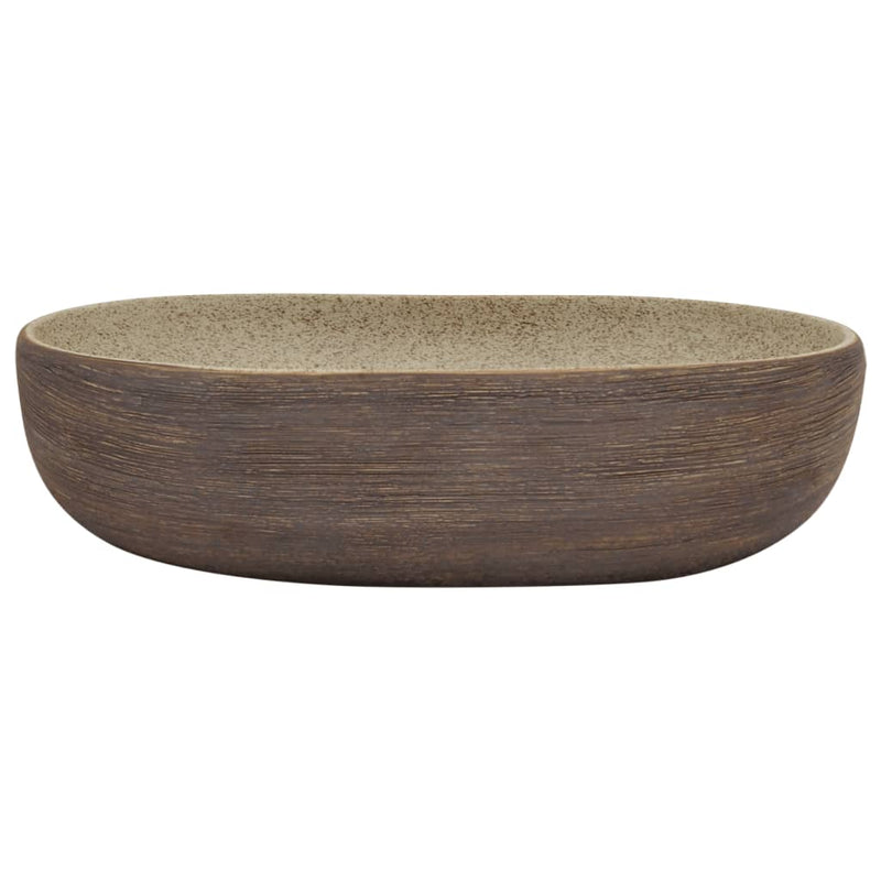 Aufsatzwaschbecken Sandfarben Braun Oval 59x40x14 cm Keramik