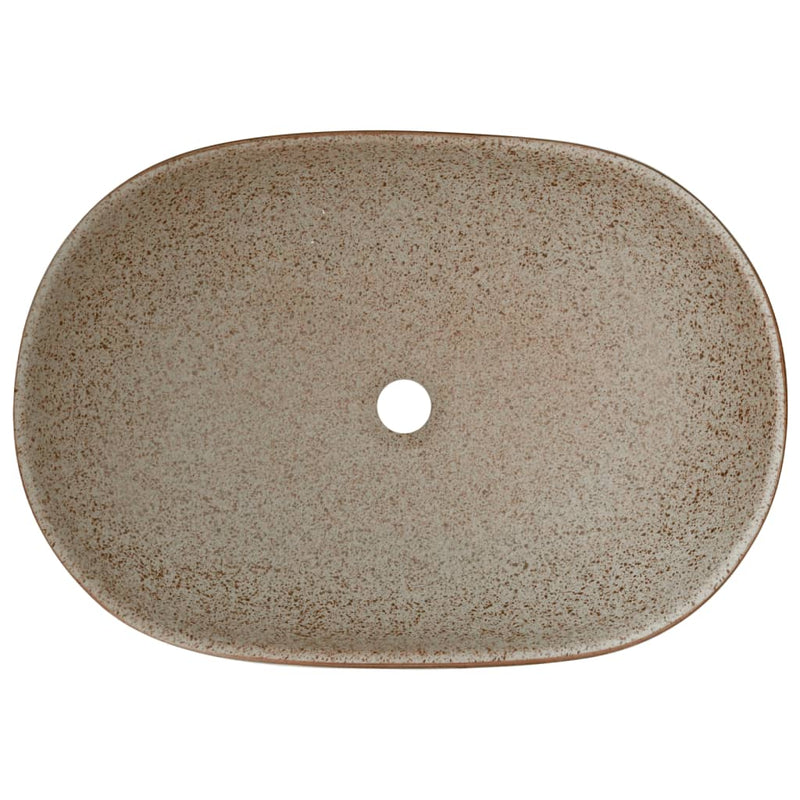 Aufsatzwaschbecken Sandfarben Braun Oval 59x40x14 cm Keramik