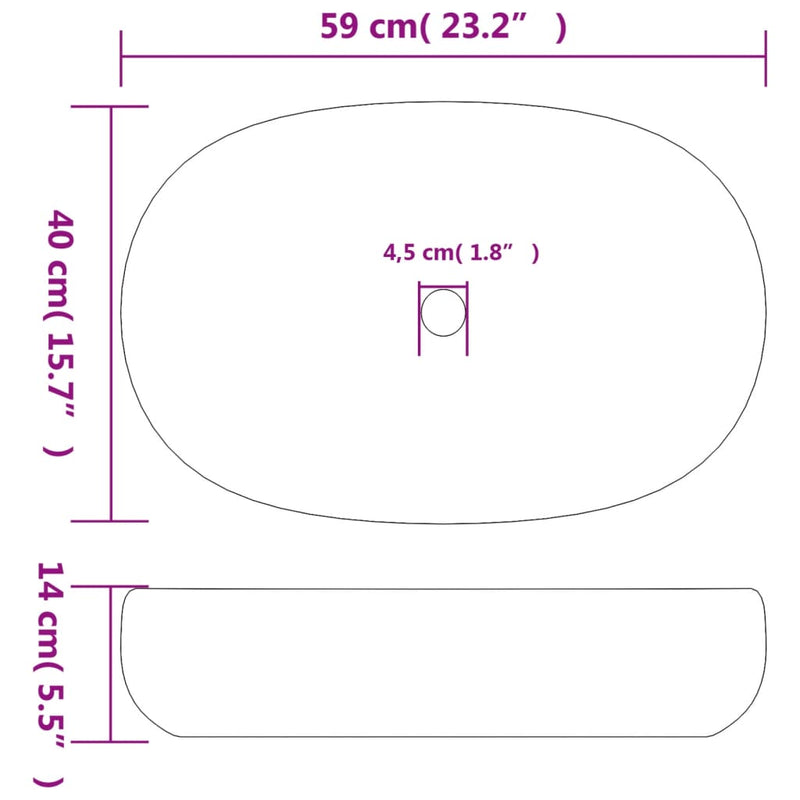 Aufsatzwaschbecken Sandfarben Braun Oval 59x40x14 cm Keramik