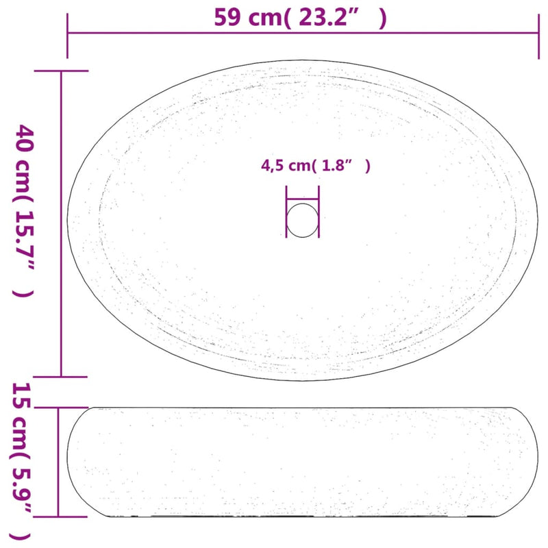 Aufsatzwaschbecken Weiß und Golden Oval 59x40x15 cm Keramik