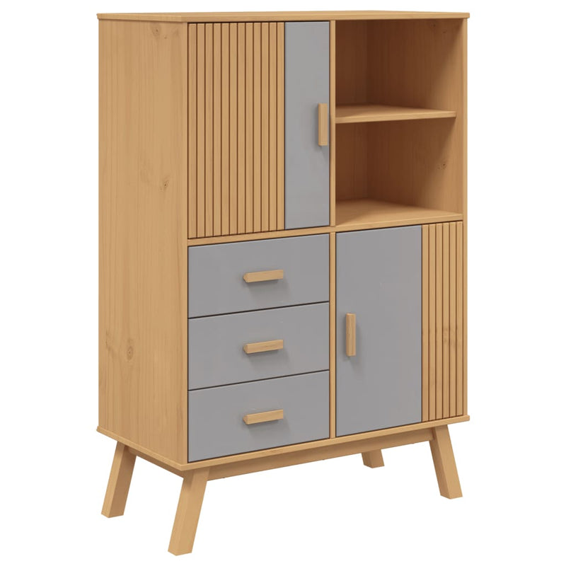 Highboard OLDEN Grau und Braun 85x43x125 cm Massivholz Kiefer