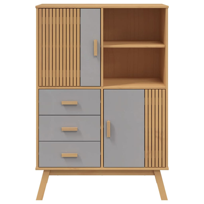 Highboard OLDEN Grau und Braun 85x43x125 cm Massivholz Kiefer