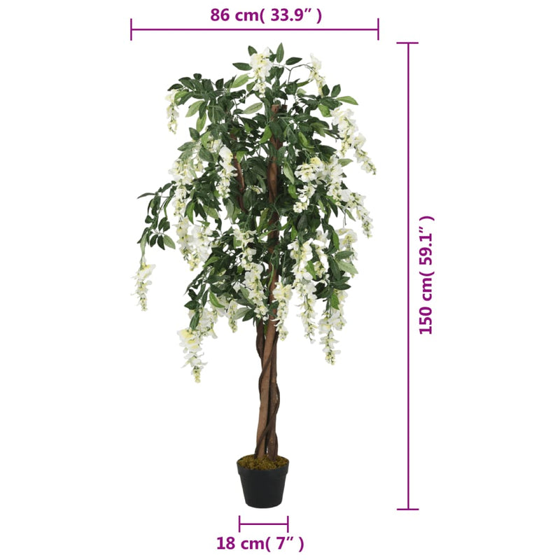 Glyzinienbaum Künstlich 840 Blätter 150 cm Grün und Weiß