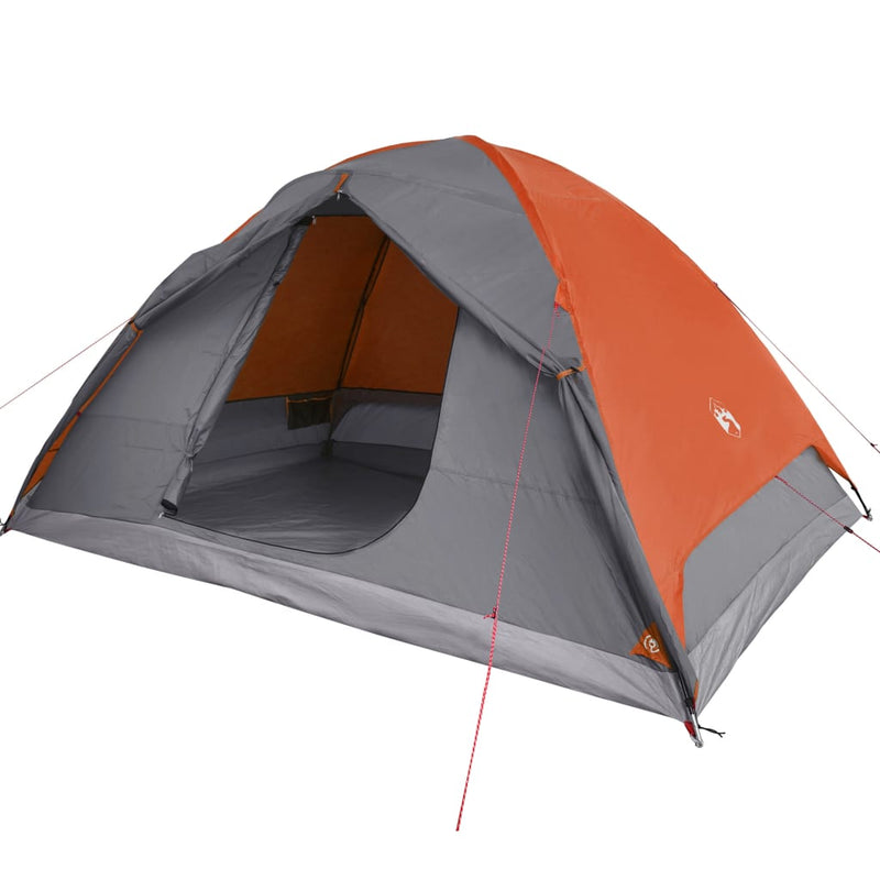 Campingzelt 6 Personen Grau & Orange 348x340x190 cm 190T Taft