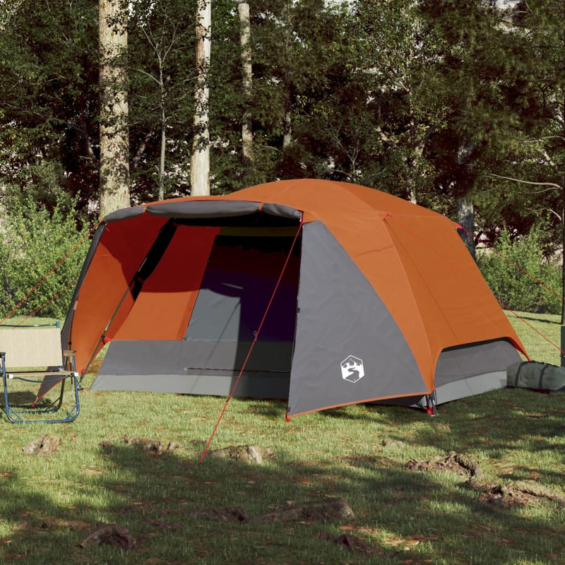 Campingzelt 6 Personen Grau & Orange 412x370x190 cm 190T Taft