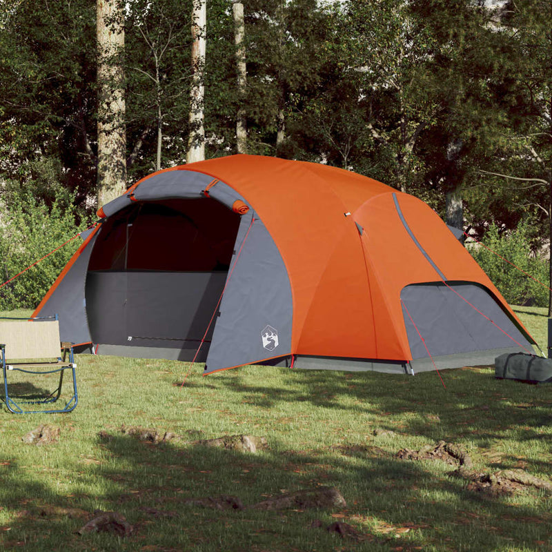 Campingzelt 8 Personen Grau & Orange 360x430x195 cm 190T Taft