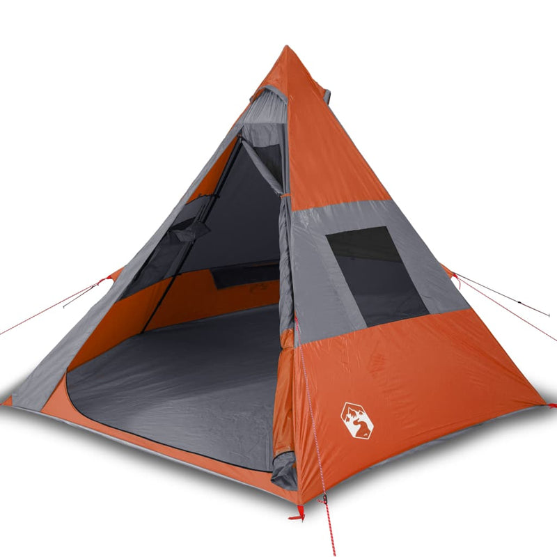 Campingzelt 7 Personen Grau & Orange 350x350x280 cm 185T Taft