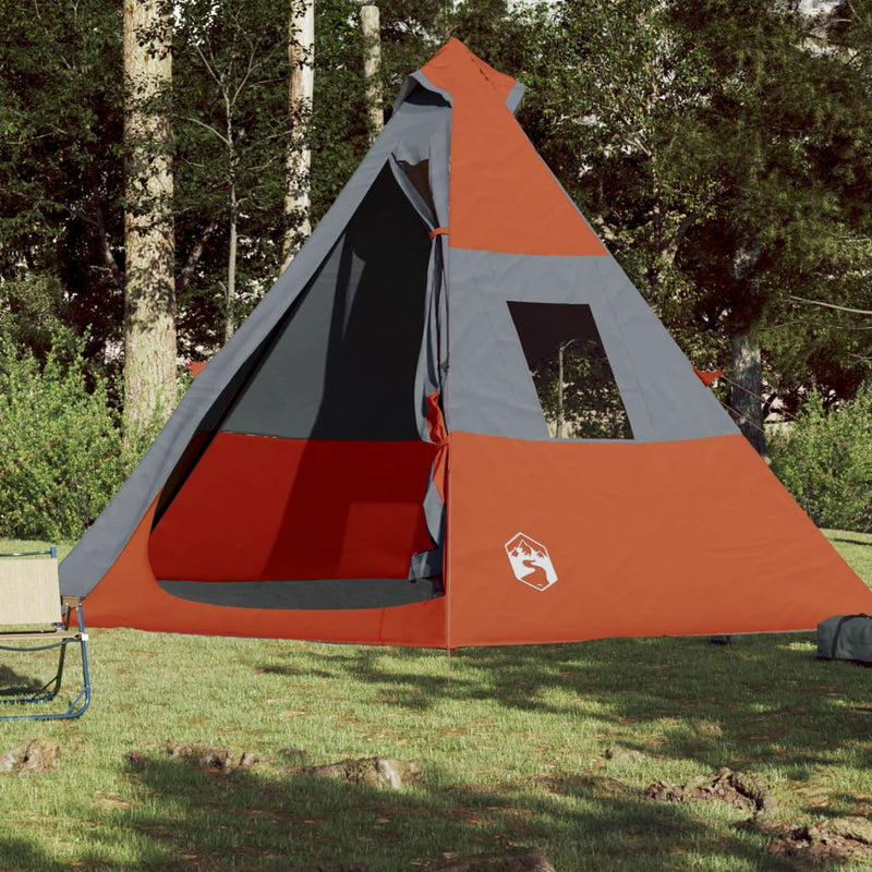 Campingzelt 7 Personen Grau & Orange 350x350x280 cm 185T Taft