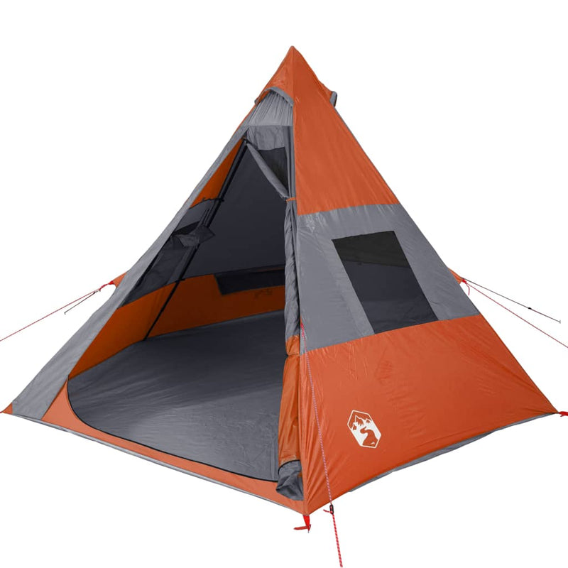 Campingzelt 7 Personen Grau & Orange 350x350x280 cm 185T Taft