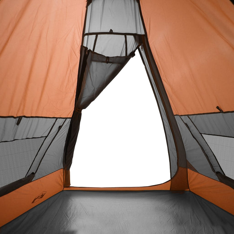 Campingzelt 7 Personen Grau & Orange 350x350x280 cm 185T Taft