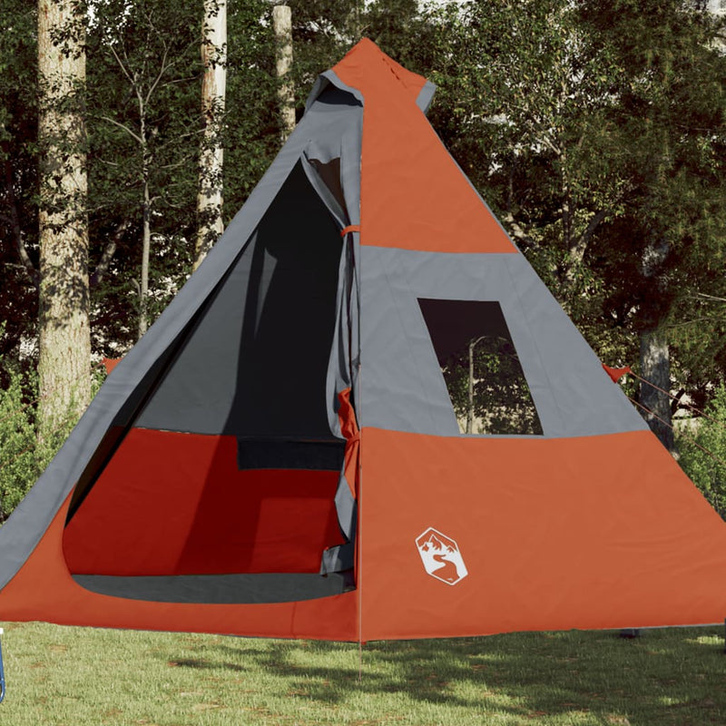 Campingzelt 7 Personen Grau & Orange 350x350x280 cm 185T Taft