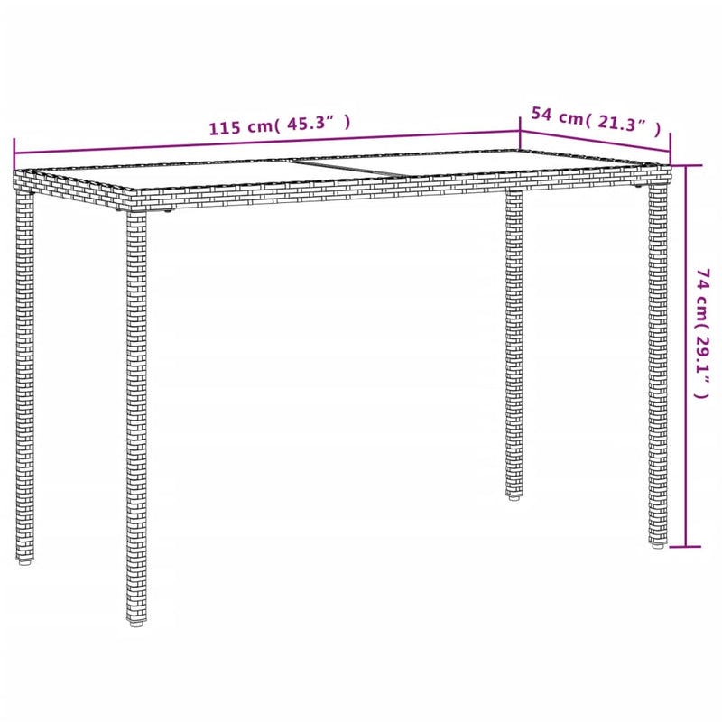 Gartentisch mit Glasplatte Hellgrau 115x54x74 cm Poly Rattan