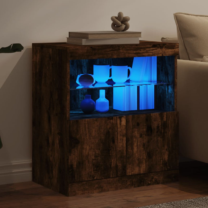 Sideboard mit LED-Leuchten Räuchereiche 60x37x67 cm