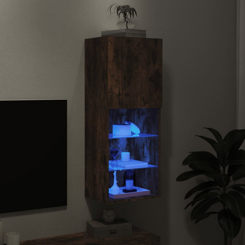 TV-Schrank mit LED-Leuchten Räuchereiche 40,5x30x102 cm