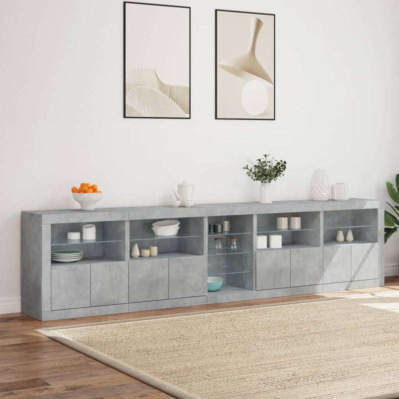 Sideboard mit LED-Leuchten Betongrau 283x37x67 cm