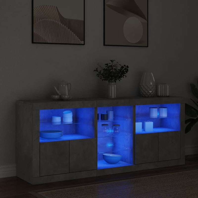 Sideboard mit LED-Leuchten Betongrau 162x37x67 cm