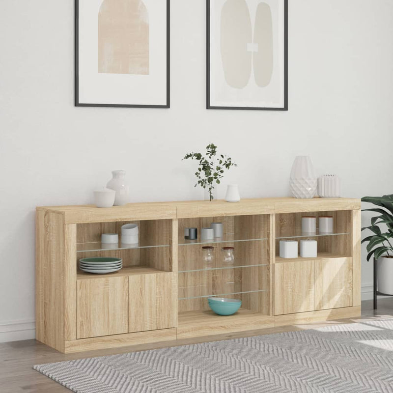 Sideboard mit LED-Leuchten Sonoma-Eiche 181,5x37x67 cm